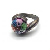 Millefiori Art Glass 925' Marked Ring Size 6-