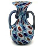Millefiori Murano Art Glass Small Handled Vase 4'