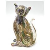 Millefiori Murano Art Glass Cat Figure with Gold