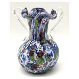 Millefiori Murano Art Glass Handled Vase 5.25'