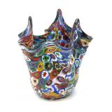 Millefiori Murano Art Glass Handkerchief Vase
