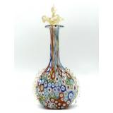Millefiori Murano Art Glass Bottle with Floral