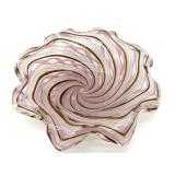 Latticino Murano Art Glass Bowl with Gold Flecks