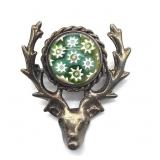 Art Glass Stag Head Brooch 1' x 1.25'- weight