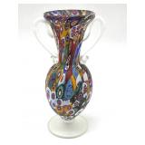 Millefiori Murano Art Glass Small Handled Vase 4'