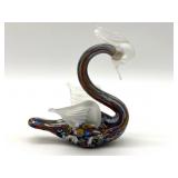 Millefiori Murano Art Glass Swan Figure 3.5' x