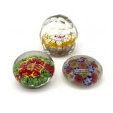 (3) Art Glass Paperweights 2.5' Tall and Smaller