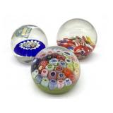 (3) Small Art Glass Paperweights 1.25' Tall