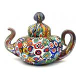 Millefiori Murano Art Glass Teapot Decor 5.5' x