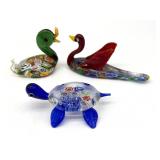 Millefiori Murano Art Glass Ducks and Turtle