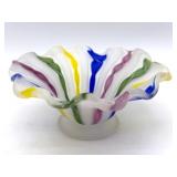 Latticino Murano Satin Art Glass Bowl 5.25' x