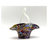 Millefiori Murano Satin Art Glass Basket 5.5' x