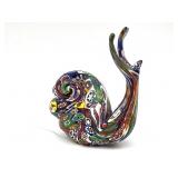 Satin Millefiori Murano Art Glass Snail Figure 4'