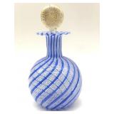Latticino Murano Art Glass Bottle with Gold Fleck