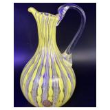 Latticino Murano Art Glass Pitcher 6.75' Tall-