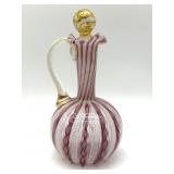 Latticino Murano Art Glass Pitcher with Stopper