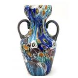Millefiori Murano Art Glass Handled Vase 6.5'