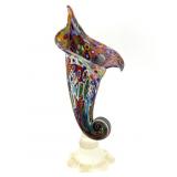 Millefiori Murano Art Glass Horn Vase 9' Tall