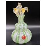 Latticino Murano Art Glass Bottle with Gold Fleck