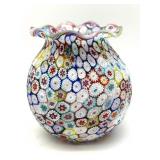 Millefiori Murano Art Glass Vase 6' Tall