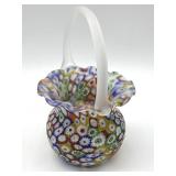 Millefiori Murano Art Glass Basket 3.5' x 5'