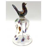 Millefiori Murano Art Glass Bell with Bird Handle