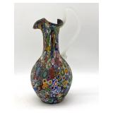 Millefiori Murano Satin Art Glass Pitcher Vase
