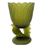 Green Satin Guernsey Dove and Rushes Glass