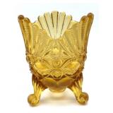 Amber Footed Winky Eye Pattern Glass Spooner