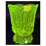 Uranium Glass Moon and Stars Pattern Spooner