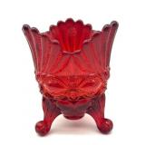 Red Footed Eye Winker Pattern Glass Spooner 5.75'