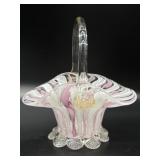 Latticino Murano Art Glass Basket Pink with Gold