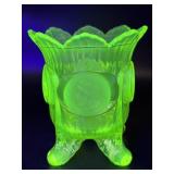 Uranium Coin Pattern Footed Glass Spooner 5' Tall