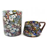(2) Millefiori Murano Art Glass Cups 3.5' Tall