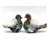 Millefiori Murano Art Glass Bird Figure Pair 3' x
