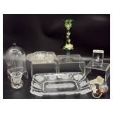 Green Hand-Painted Glass Vase, Coin Glass Plate,