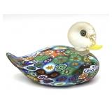 Millefiori Murano Art Glass Duck Figure with Gold