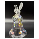Millefiori Murano Art Glass Bell with Bird Handle