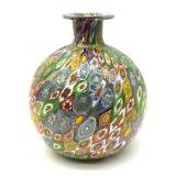 Millefiori Murano Art Glass Vase with Gold Flecks