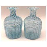 Latticino Murano Art Glass Blue Small Vases 4'