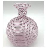 Latticino Murano Art Glass Pink Small Vase 3.75'