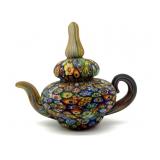 Millefiori Murano Art Glass Teapot Decor 4.5' x