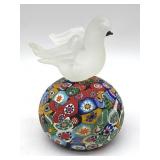 Millefiori Murano Art Glass Paperweight with Bird