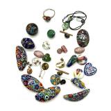 Millefiori Art Glass Adjustable Ring, Beads,