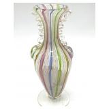 Latticino Murano Art Glass Gold Fleck Small Vase