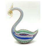 Latticino Murano Art Glass Swan Figure with Gold