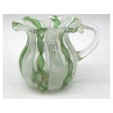 Latticino Murano Art Glass Green Toothpick Holder