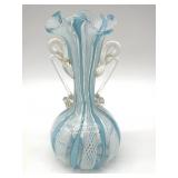 Latticino Murano Art Glass Handled Small Vase