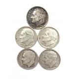 (5) Silver Roosevelt Dimes