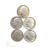 (5) Silver Roosevelt Dimes